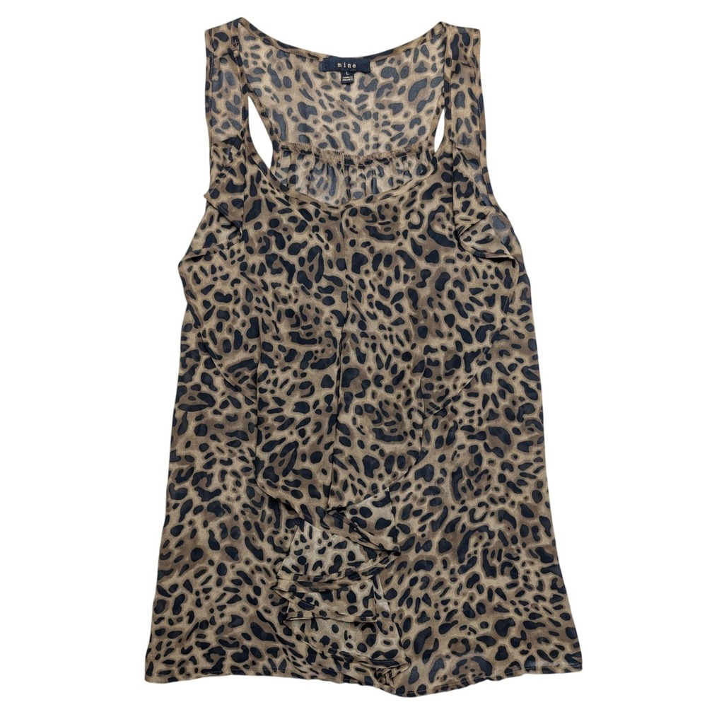 Mine Large Brown leopard print ruffle front tank top scoop neckline‎